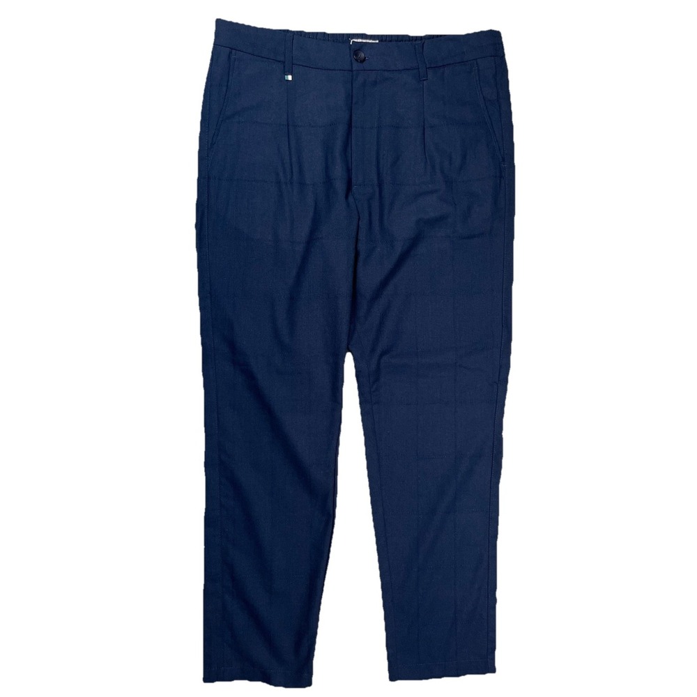 New Ike‎ Behar Linen Blend Pleated Pants Sz L Men's Dark Navy Lightweight Preppy